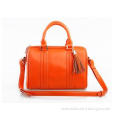 Smooth Orange Ladies Leather Handbags Small Duffle Bag with